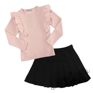 Комплект от пола в черно и блуза в розово 1