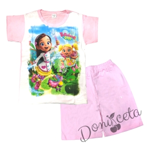 Детска пижама  в бяло и розово с Масленка с къс ръкав 1