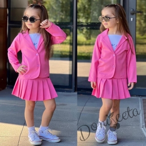 Детски комплект за момиче от 3 части- пола и сако в розово и потник в бяло 1