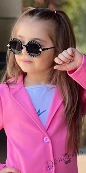 Детски комплект за момиче от 3 части- пола и сако в розово и потник в бяло 2