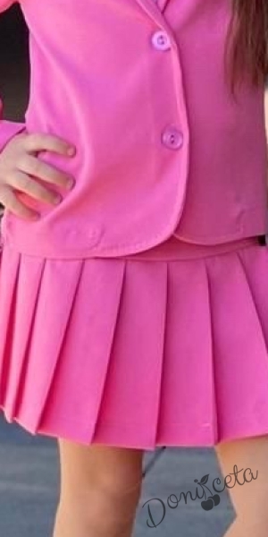 Детски комплект за момиче от 3 части- пола и сако в розово и потник в бяло 3