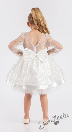 Официална детска рокля в бяло в брокат с дълъг ръкав Естел 3