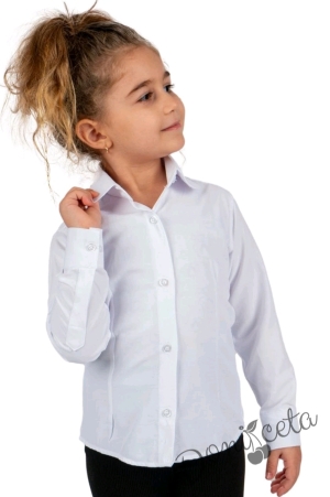 Детска риза в бяло за момиче с дълъг ръкав Нами