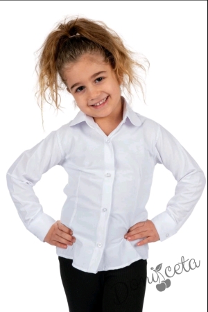 Детска риза в бяло за момиче с дълъг ръкав Нами 2