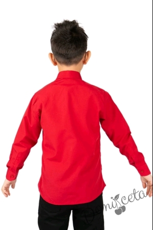 Детска риза в червено с дълъг ръкав за момче с яка 2