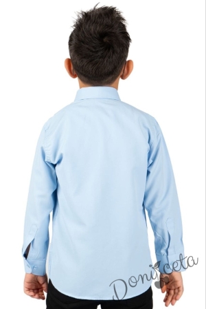 Детска риза в светлосиньо с дълъг ръкав за момче с яка 2