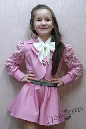 Пола-панталон за момиче в розово с ластик 3