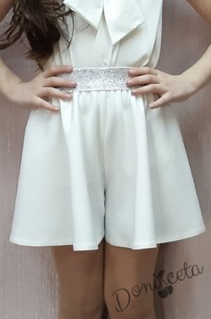 Пола-панталон за момиче в бяло с ластик