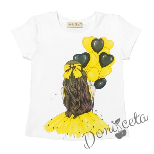 Детска тениска за момиче с балони в жълто