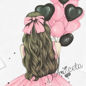 Детска блуза с дълъг ръкав в бяло за момиче с балони в розово 2