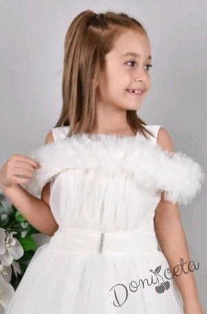 Официална дълга детска рокля от тюл в бяло Елеонора 2