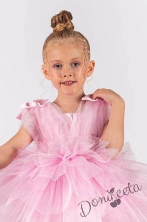 Официална детска рокля в розово с тюл Бони 2