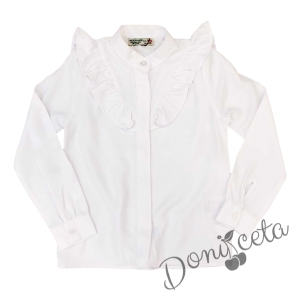 Детска бяла риза за момиче с дълъг ръкав и къдрици