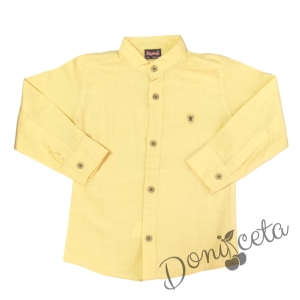Детска риза с дълъг ръкав за момче в жълто без яка