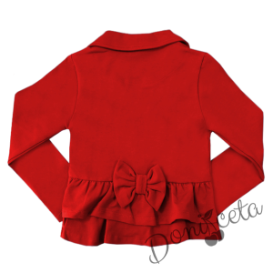 Комплект от риза в бяло с червени къдрици, сако и пола плисе в червен цвят 6