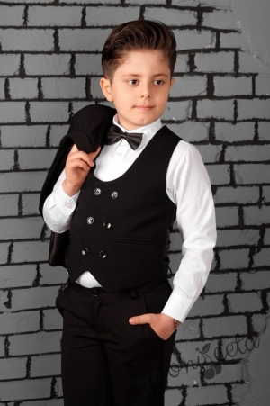 Елегатен костюм за момче от 5 части в черно със сако 3