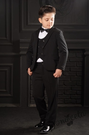 Елегатен костюм за момче от 5 части в черно със сако 5