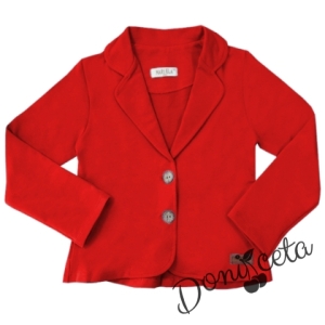 Комплект от 3 части - сако, пола плисе в червено и риза с дълъг ръкав и къдрици 4