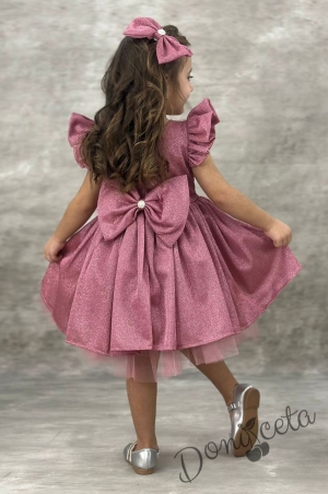 Официална детска рокля с къс ръкав с брокат Балеа в пепел от рози 3