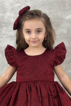 Официална детска рокля с къс ръкав с брокат Балеа в бордо 2