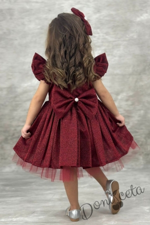 Официална детска рокля с къс ръкав с брокат Балеа в бордо 3