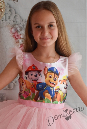 Официална детска рокля с тюл в розово с Пес Патрул 2
