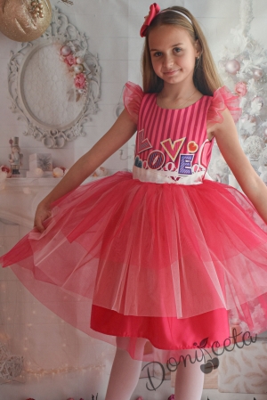 Официална детска рокля с тюл в цилама с надпис LOVE 3