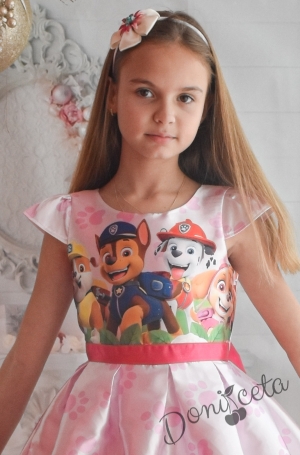 Официална детска рокля с тюл в розово с Пес Патрул и лапи 2