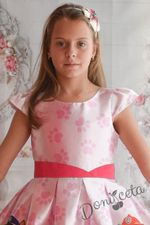 Официална детска рокля с тюл в розово и цикама с Пес Патрул и лапи 2