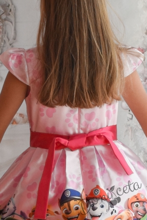 Официална детска рокля с тюл в розово и цикама с Пес Патрул и лапи 4