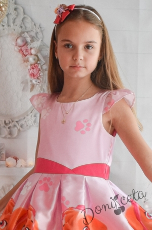 Официална детска рокля с тюл в розово с лапички и Скай от Пес Патрул 2