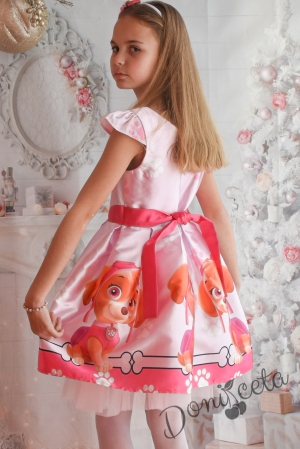 Официална детска рокля с тюл в розово с лапички и Скай от Пес Патрул 3