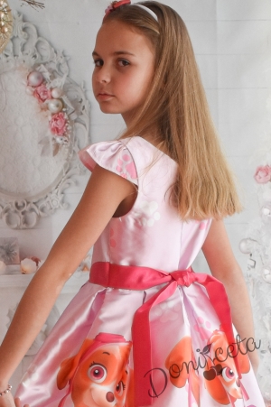 Официална детска рокля с тюл в розово с лапички и Скай от Пес Патрул 4