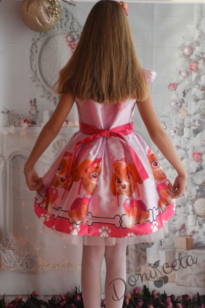Официална детска рокля с тюл в розово с лапички и Скай от Пес Патрул 5