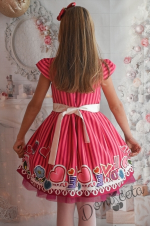 Официална детска рокля с тюл в розово и малина с надпис LOVE 3
