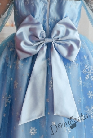 Официална детска дълга рокля в светлосиньо с дълъг ръкав на снежинки 4