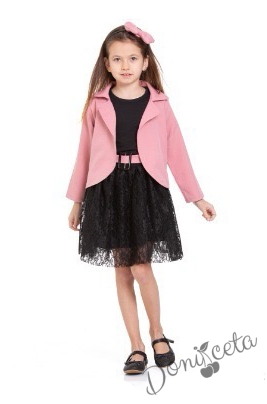 Детски комплект за момиче от 4 части- пола, сако, тениска и диадема за коса в пепел от рози Роус