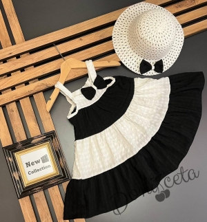 Ежедневна детска рокля Капи в черно и бяло с капела