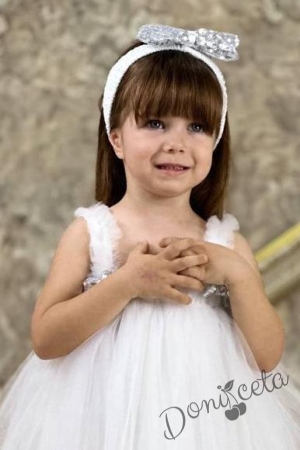 Официална детска/бебешка рокля без ръкав с богат тюл в бяло Лили 2