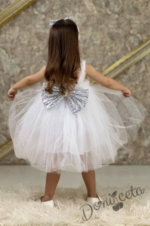 Официална детска/бебешка рокля без ръкав с богат тюл в бяло Лили 3
