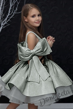 Официална детска рокля в сребристо с панделка за коса Анастасия 2