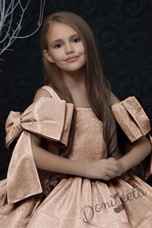 Официална детска рокля в прасковено с панделка за коса Анастасия 3