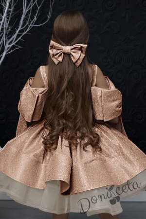 Официална детска рокля в прасковено с панделка за коса Анастасия 4