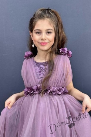 Официална детска дълга рокля в лилаво без ръкав с дантела Донатела 2