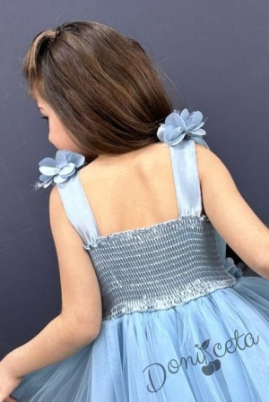 Официална детска дълга рокля в светлосиньо без ръкав с дантела Донатела 4