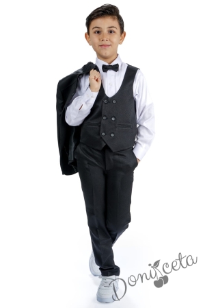 Елегатен костюм за момче от 5 части в черно със сако 2 