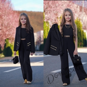 Детски комплект за момиче от 4 части- сако, гащеризон, колие и чанта в черно 4