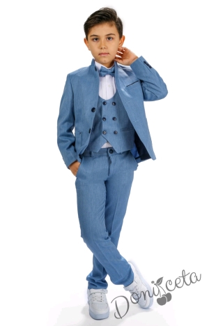 Официален костюм за момче със сако с войнишка яка в синьо 77007782821