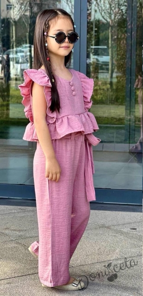 Детски комплект за момиче от 2 части- топ/потник и панталон чарлстон в розово 3