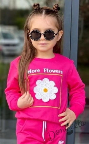 Комплект за момиче в циклама от блуза с цвете и панталон  2